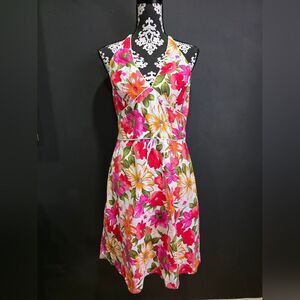Vintage Womans Floral Hawaiian Knee Length Halter Dress Sz 11/12 PHOENIX